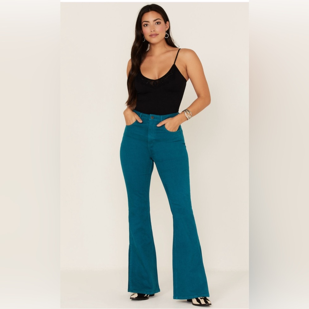 IDYLLWIND WOMEN'S MID RISE SPLIT FLARE DENIM JEANS